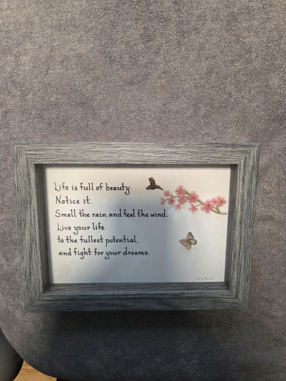 Framed Inspirational Floral Wall Art - Gray Frame with Pink Blossoms